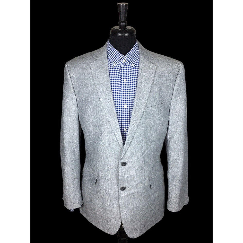 Michael Kors Mens Gray Linen Blend Blazer Sport Coat Two Button Jacket 44L